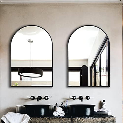 Arched Bathroom Mirror for Wall, 36" x 24" Metal Frame Vanity Mirror, Black
