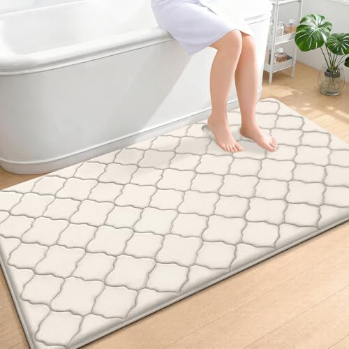 OLANLY Memory Foam Bath Mat Rug 59x34, Ultra Soft Bathroom Rugs, Ivory