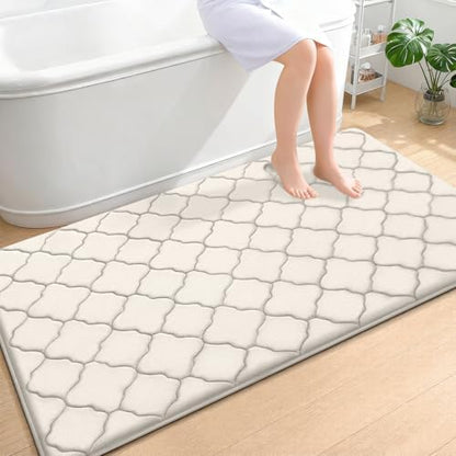 OLANLY Memory Foam Bath Mat Rug 59x34, Ultra Soft Bathroom Rugs, Ivory