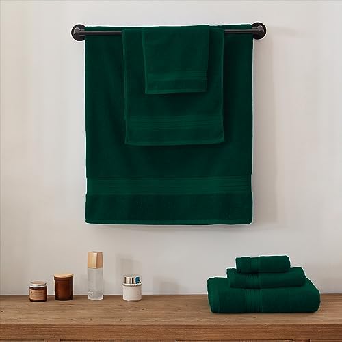 COZYART Luxury Bath Towel Set 3 PCS, Dark Green 100% Turkish Cotton 650 GSM