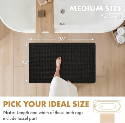 MIULEE Set of 2 Waffle Bathroom Rugs Boho Bath Mat Black 24x36 Inch