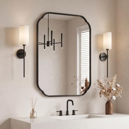 30"x20" Black Scalloped Mirror for Bathroom, Rust-Proof Metal Frame
