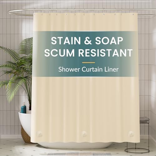 Titanker Plastic Shower Curtain Liner, 72x72 Beige Shower Liner Lightweight PEVA Shower Curtains for Bathroom, Waterproof Shower Liner with Magnets and Rustproof Grommets