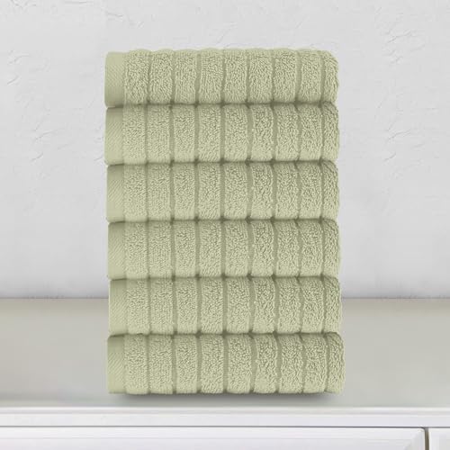 Elegant Comfort 100% Turkish Cotton Corduroy Ribbed Luxury Washcloths 6 Pack Soft 13 x 13 Inch - Higly Absorbent, Durable, Quick Dry, Spa Premium Hotel Quality for Bathroom or Travel, Mint Green