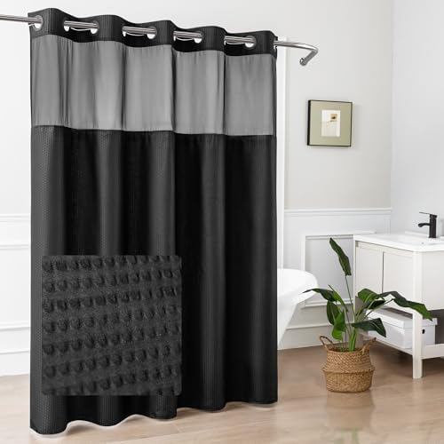 Mrs Awesome No Hook Black Shower Curtain with Snap-in Fabric Liner 71x74