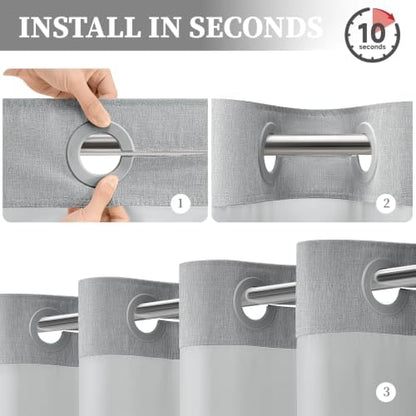 BTTN 72x87 Ringless Linen Textured Shower Curtain with Snap in Liner, Grey