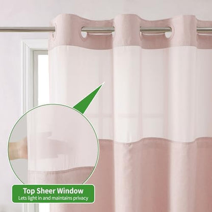 eachope No Hook Linen Texture Shower Curtain with Snap-in Liner,54x74 Blush