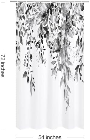 Gibelle Grey Eucalyptus Shower Curtain, Watercolor Floral Print, 54x72