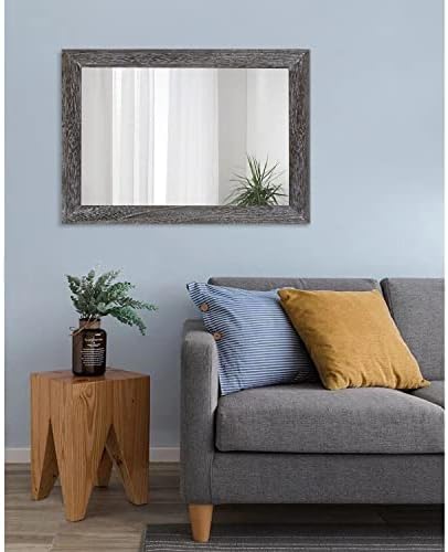 AAZZKANG Wall Mirror with Rectangle Wood Frame Large 26"x18" Rustic Decorative Hanging Mirrors for Bedroom Bathroom Living Room Home Office