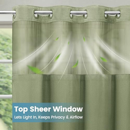 No Hook Waffle Shower Curtain with Snap in Liner Set, 71x86, Sage Green
