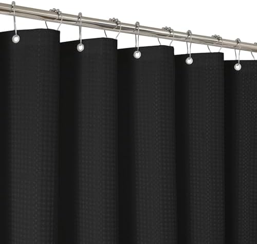 2-in-1 Waterproof Fabric Shower Curtain - No Separate Liner Needed, Hotel-Style Waffle Weave, Effortless Cleaning & Washable Bathroom Shower Curtain Set,72Wx72H,Black
