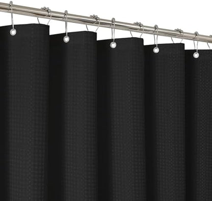 2-in-1 Waterproof Fabric Shower Curtain - No Separate Liner Needed, Hotel-Style Waffle Weave, Effortless Cleaning & Washable Bathroom Shower Curtain Set,72Wx72H,Black