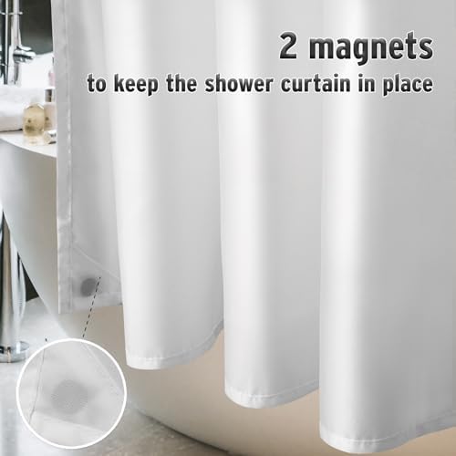 Titanker Small Stall Shower Curtain Liner Washable, 47x64 Inches, White Fabric Shower Liner with 2 Magnets, Waterproof RV Shower Curtain Liner Stall Size Soft Polyester Lightweight, White