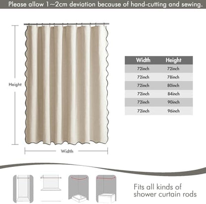 MIULEE 72"x96" Extra Long Scalloped Linen Shower Curtain Cream Beige
