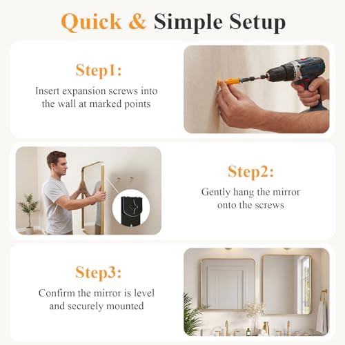 Sweetcrispy Bathroom Wall Mirror, 36x24 Inch Mirror for Over Sink, Gold