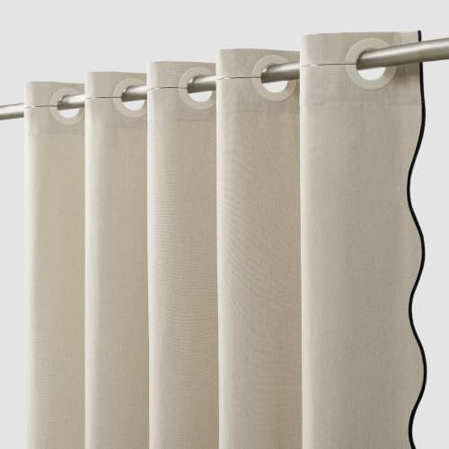 Furlinic Scalloped No Hook Shower Curtain Fabric Cute Beige Modern 48x75