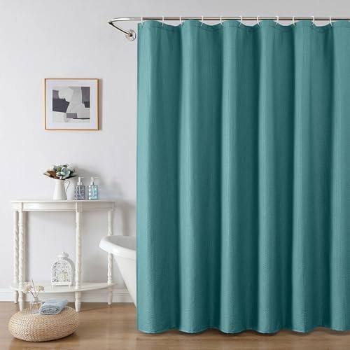 OWENIE Turquoise Shower Curtain for Bathroom 78 Inches Long, 3D Embossed Textured Fabric Farmhouse Shower Curtain Soft Cloth, Water Repellent, Machine Washable, Hotel Style, 72" W x 78" L, Turquoise
