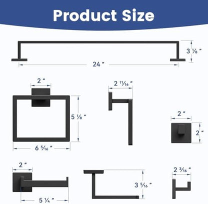 Luxbaro 15-Pieces 24 Inch Matte Black Bathroom Accessories, Wall Mounted