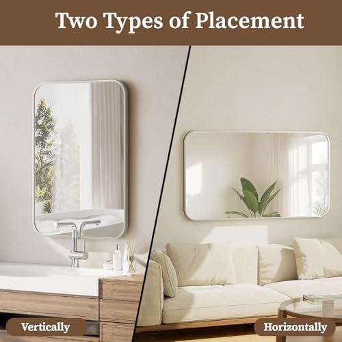 BEAUTYPEAK 20" x 28" Silver Wall Mounted Bathroom Mirror