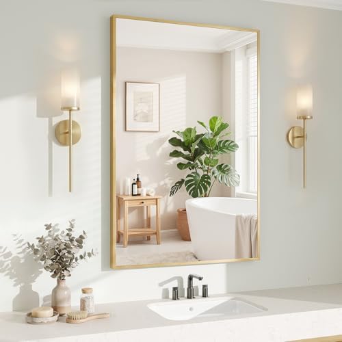 Koonmi Gold Mirrors for Wall, 26x38 Inch Bathroom Mirror, Rectangular Wall Mirror for Living Room Bedroom Bathroom, Hangs Horizontally or Vertically