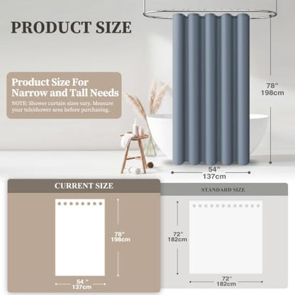BTTN 54x78 Linen Textured Waterproof Fabric Shower Curtain Set, Blue Gray