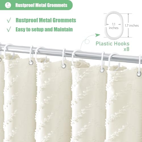 Dynamene Stall Boho Farmhouse Shower Curtain Tufted Chevron 48"x72" Cream
