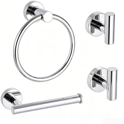 4-Piece Polished Chrome Bathroom Hardware Set - Toilet Paper Holder and Hand Towel Holder, Towel Ring Wall Mounted, Stainless Steel Accessories Set - Silver