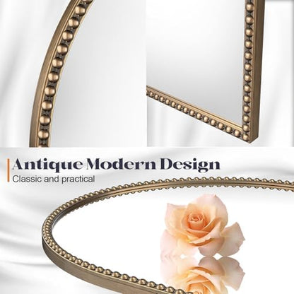 Arched Beaded Mirror, 24"x36" Champagne Bronze Mirror for Bathroom