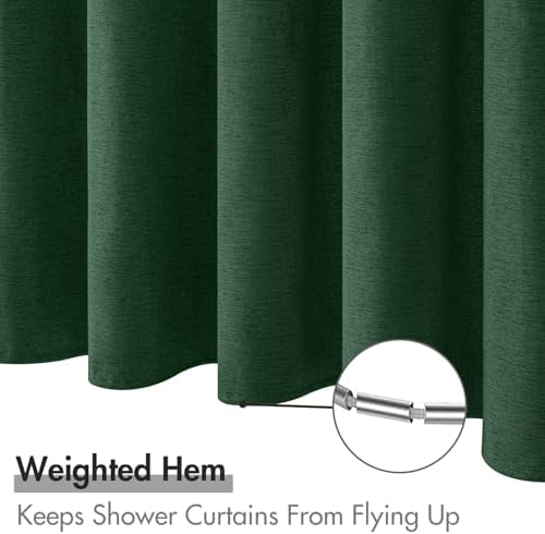 MIULEE Linen Fabric Shower Curtain Dark Green W72*L72 12 Metal Hooks
