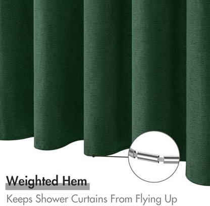 MIULEE Linen Fabric Shower Curtain Dark Green W72*L72 12 Metal Hooks