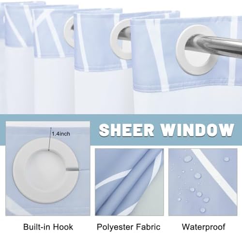 LXBNI Ombre Blue No Hook Shower Curtain with Liner, 71 x 77 Inch