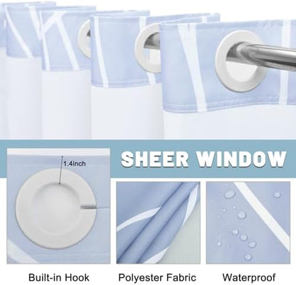 LXBNI Ombre Blue No Hook Shower Curtain with Liner, 71 x 80 Inch