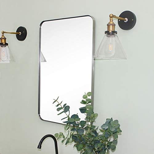 GRACTO 20 x 30'' Polished Nickel Rectangle Bathroom Vanity Mirror for Wall Polished Silver Metal Framed Rounded Rectangular Bathroom Vanity Mirrors, Vertical and Horizontal Hanging…