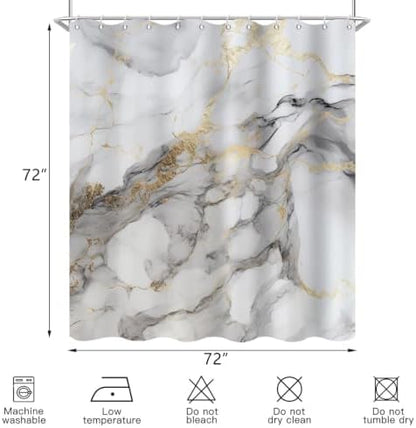 Grey Marble Shower Curtain Modern Abstract Luxury Gold Ink Texture Gray Ombre Watercolor Bathroom Curtain Set with Hooks Soft and Lightweight Waterproof Fabric Machine Washable 60" Wx72 L