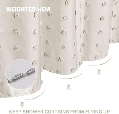 Siiluminisoy Boho Farmhouse Beige Shower Curtain, 72 x 72 Tufted Pleat Floral Puffs Textured Modern Farmhouse Minimalist Shower Curtain Set with Hooks for Bathroom
