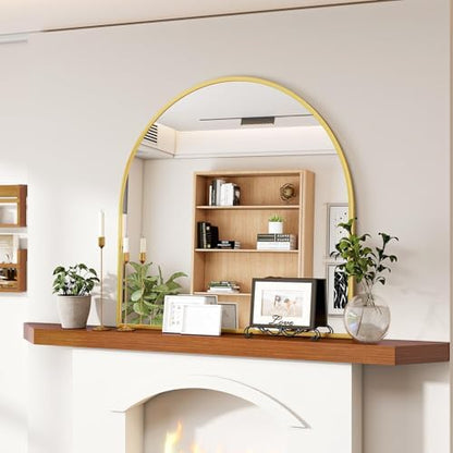 VooBang Wide Arched Wall Mirror, 31 x 32 inch Arch Bathroom Mirror Gold