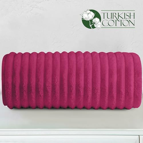 Elegant Comfort 100% Turkish Cotton Corduroy Ribbed Luxury Jumbo Bath Towel Ultra Soft - 35 x 70 Inch - Luxury Spa Premium Hotel Quality Highly Absorbent and Quick Dry Large Bath Towel, Hot Pink