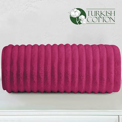 Elegant Comfort 100% Turkish Cotton Corduroy Ribbed Luxury Jumbo Bath Towel Ultra Soft - 35 x 70 Inch - Luxury Spa Premium Hotel Quality Highly Absorbent and Quick Dry Large Bath Towel, Hot Pink