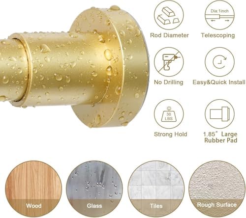 YNL Gold Shower Curtain Rod 32-94 Inch(2.7-7.8ft), Non-Slip, Never Rust, Stainless Steel No Drill Spring Tension Shower Rod, Adjustable Long Curtain Rod for Bathroom Window Patio