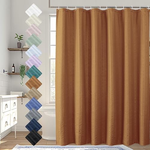 Aiyufeng Gold Shower Curtain for Bathroom, Embossed Textured Fabric Shower Curtain for Bathroom - Soft Cloth & Hotel Spa, Machine Washable, 72X84,Gold