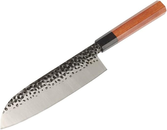 MASALONG 8 inch Hammered Chef Knife Set Kni240 8Cr18Mov Extremely Sharp Cooking Knife (7 inch Santoku knife)