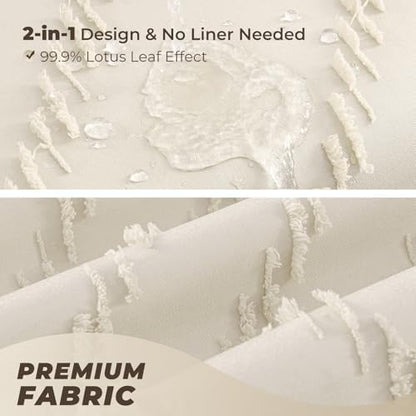 Cream Boho Fabric Shower Curtain 72 x 72 Inches