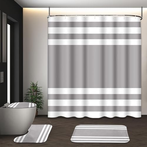 Bathroom Sets with Shower Curtain and Rugs, 4 Pcs, Modern