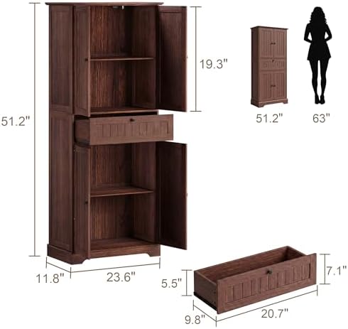 ChooChoo 51" H Bathroom Floor Cabinet with Drawer and Adjustable Shelves