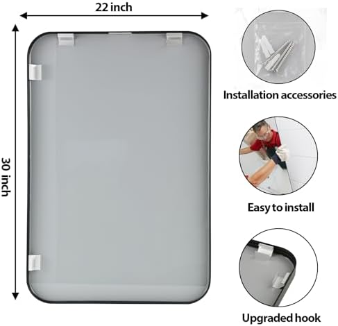 22x30 Inch Black Wall Mirror for Bathroom, Brushed Metal Framed Mirror with Rounded Corner, Rectangle Bathroom Vanity Mirror for Bedroom or Living Room, Horizontal/Vertical