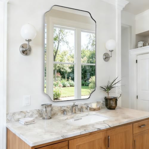 ANDY STAR 26"x38" Brushed Nickel Scalloped Rectangle Mirror for Bathroom