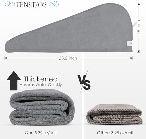 TENSTARS Hair Towel Wrap for All Hair Types, 5 Pack Microfiber Turban