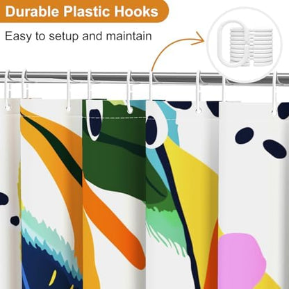 deFouliao Boho Shower Curtain, Colorful Floral Waterproof Shower Curtain for Bathroom with Modern Abstract Art Jungle Plant Leaf Bathroom Bathtub Home Curtain Decor, Washable with Hooks, 48Wx72L