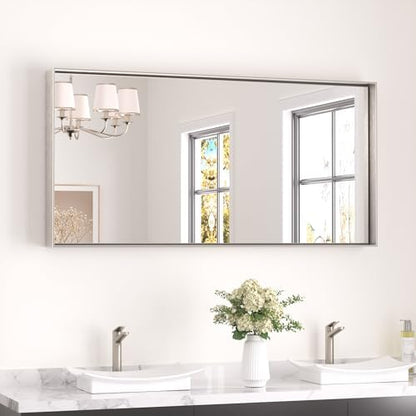 Keonjinn 48x24 Inch Nickel Bathroom Mirror for Over Sink, Rectangular