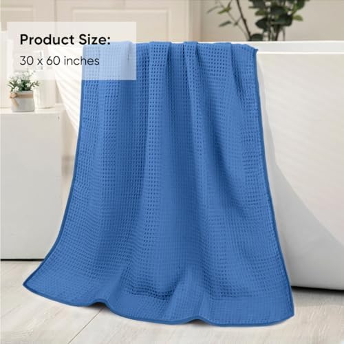 HOMEXCEL Waffle Bath Towels Set of 4 Pack, Waffle Towels for Bathroom, Blue